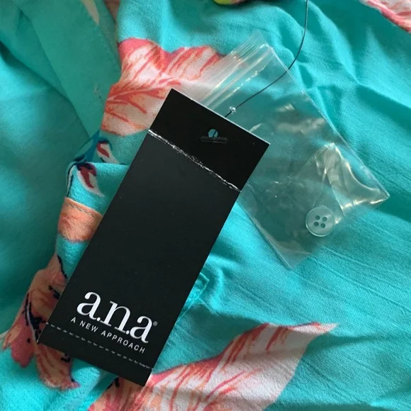 ANA Oversized Button Up Shirt Aqua & Peach Floral Hawaiian Dolman Sleeve Medium - Picture 10 of 14